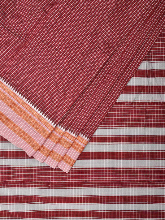 Maroon Bamboo Cotton Saree with Checks Design bc0102