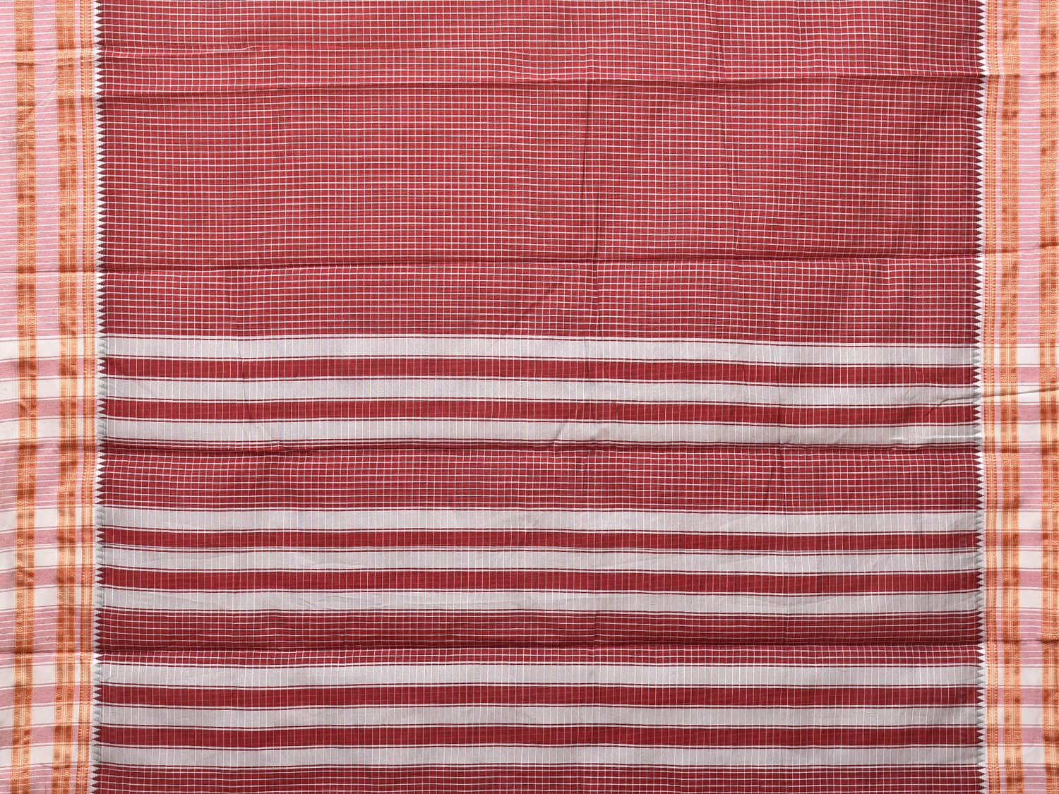 Maroon Bamboo Cotton Saree with Checks Design bc0102