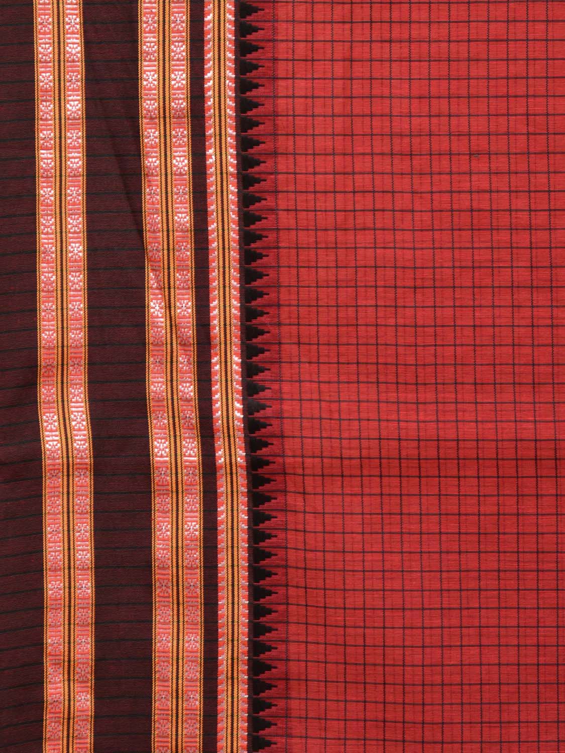Maroon Bamboo Cotton Saree with Checks Design bc0114
