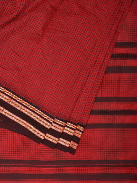 Maroon Bamboo Cotton Saree with Checks Design bc0114