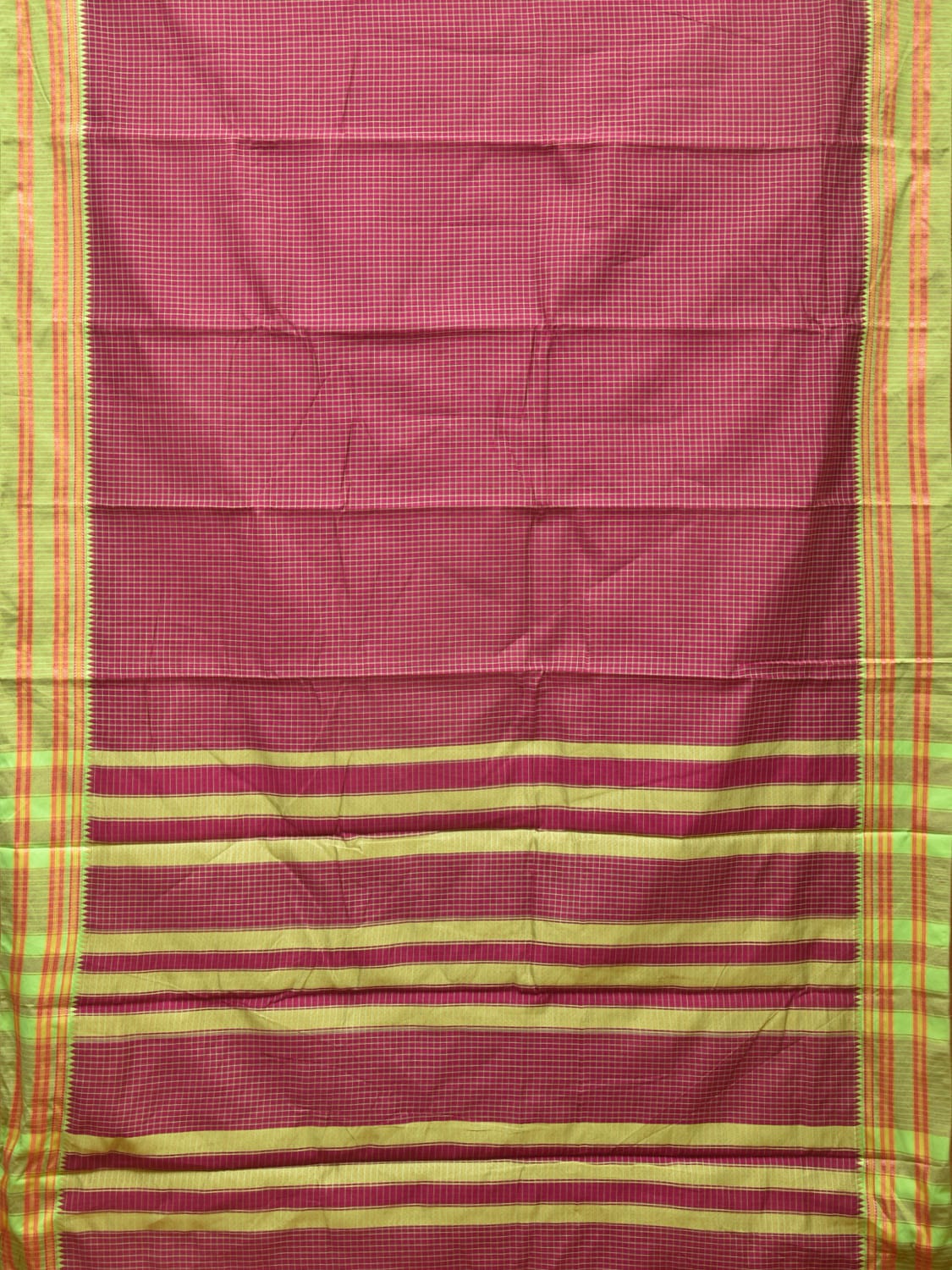 Maroon Bamboo Cotton Saree with Checks Design No Blouse bc0189