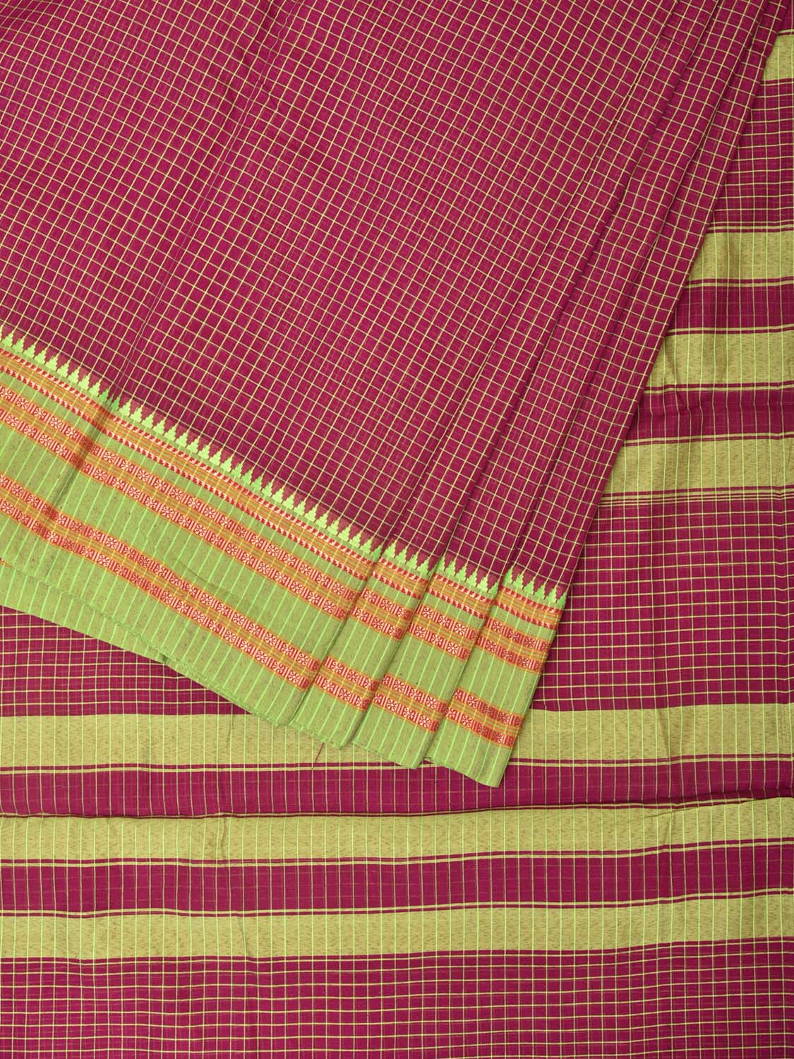 Maroon Bamboo Cotton Saree with Checks Design No Blouse bc0189
