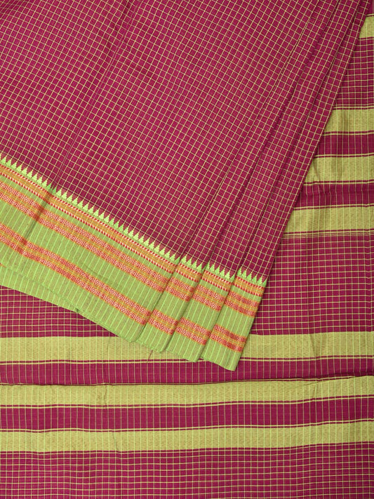 Maroon Bamboo Cotton Saree with Checks Design No Blouse bc0189