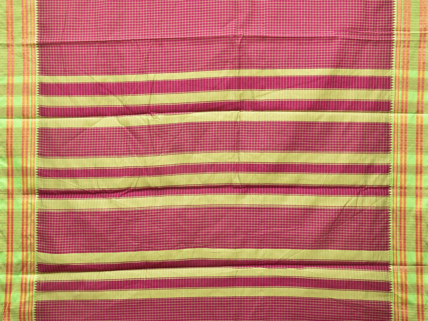 Maroon Bamboo Cotton Saree with Checks Design No Blouse bc0189