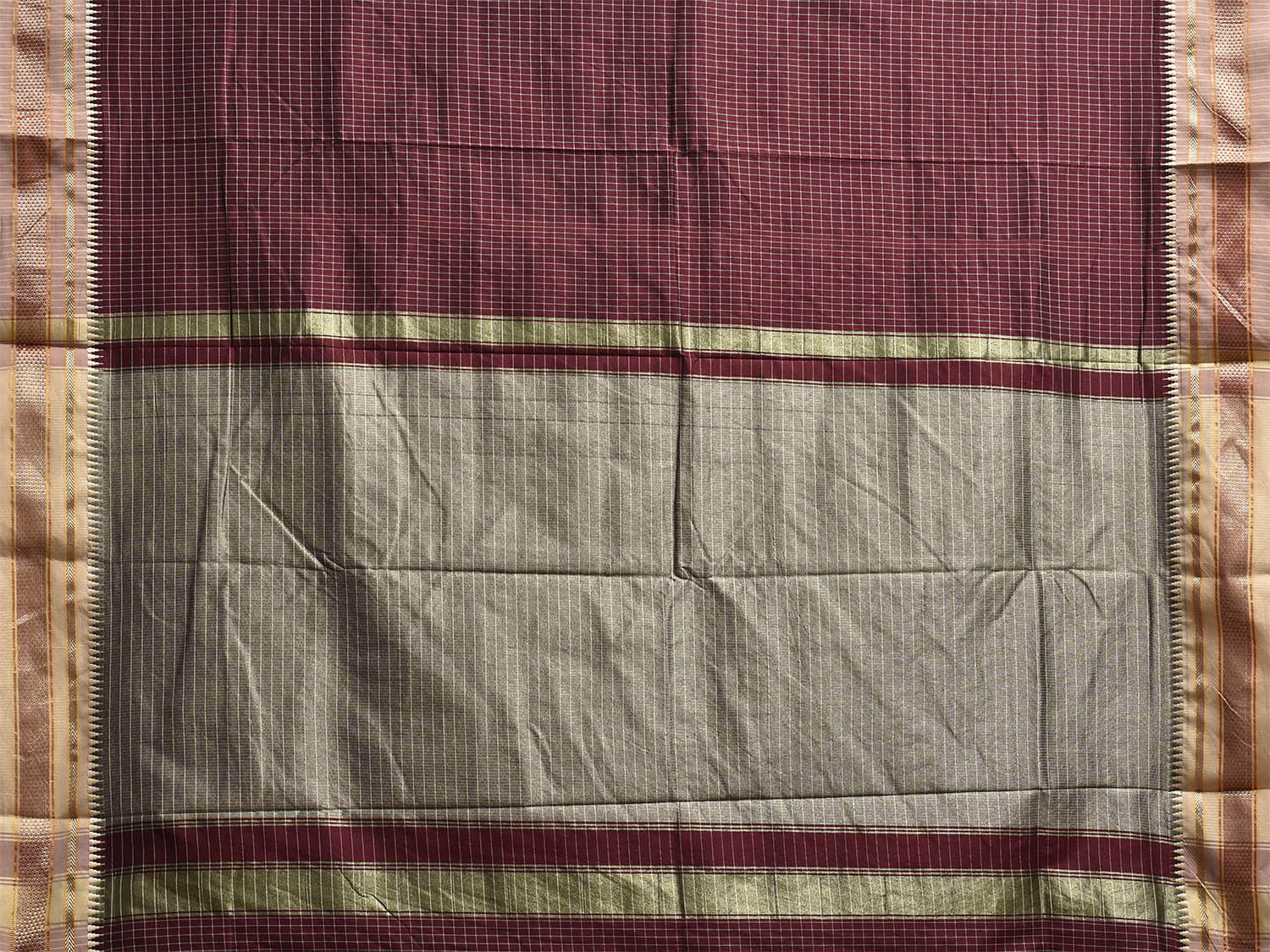 Maroon Bamboo Cotton Viscose Silk Saree with Checks Design No Blouse bc0840