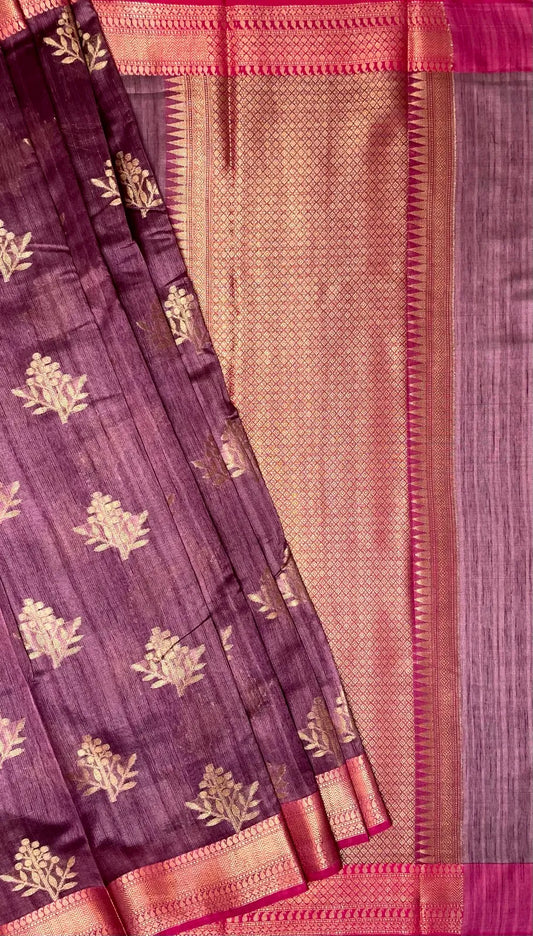 Maroon Banaras Fancy Khadi Zari Border Body Butta and Pallu Design b0173ds