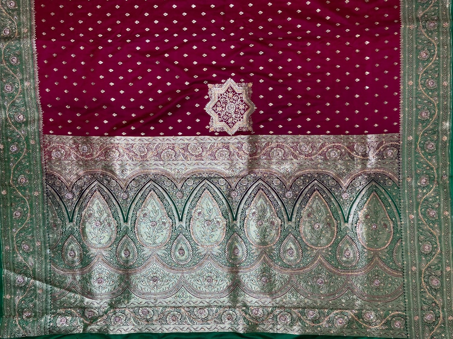 Maroon Banaras Katan Silk Saree with Body Butti and Border Design b0370ds