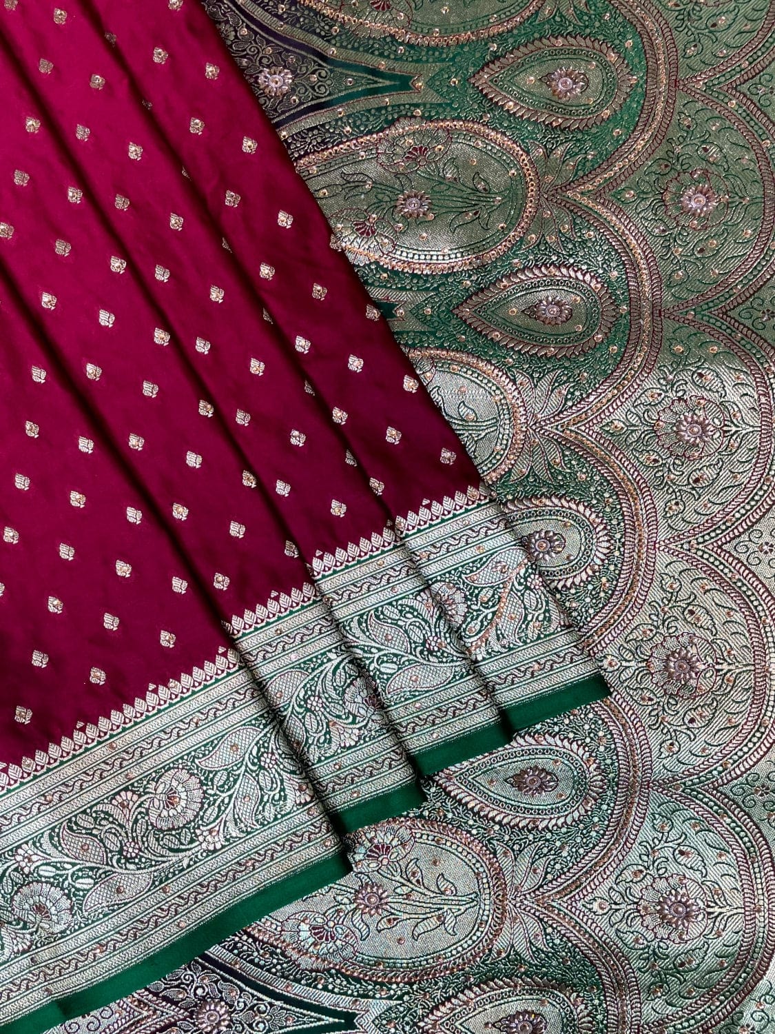 Maroon Banaras Katan Silk Saree with Body Butti and Border Design b0370ds