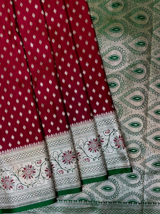 Maroon Banaras Katan Silk Saree with Body Butti and Border Design b0371s
