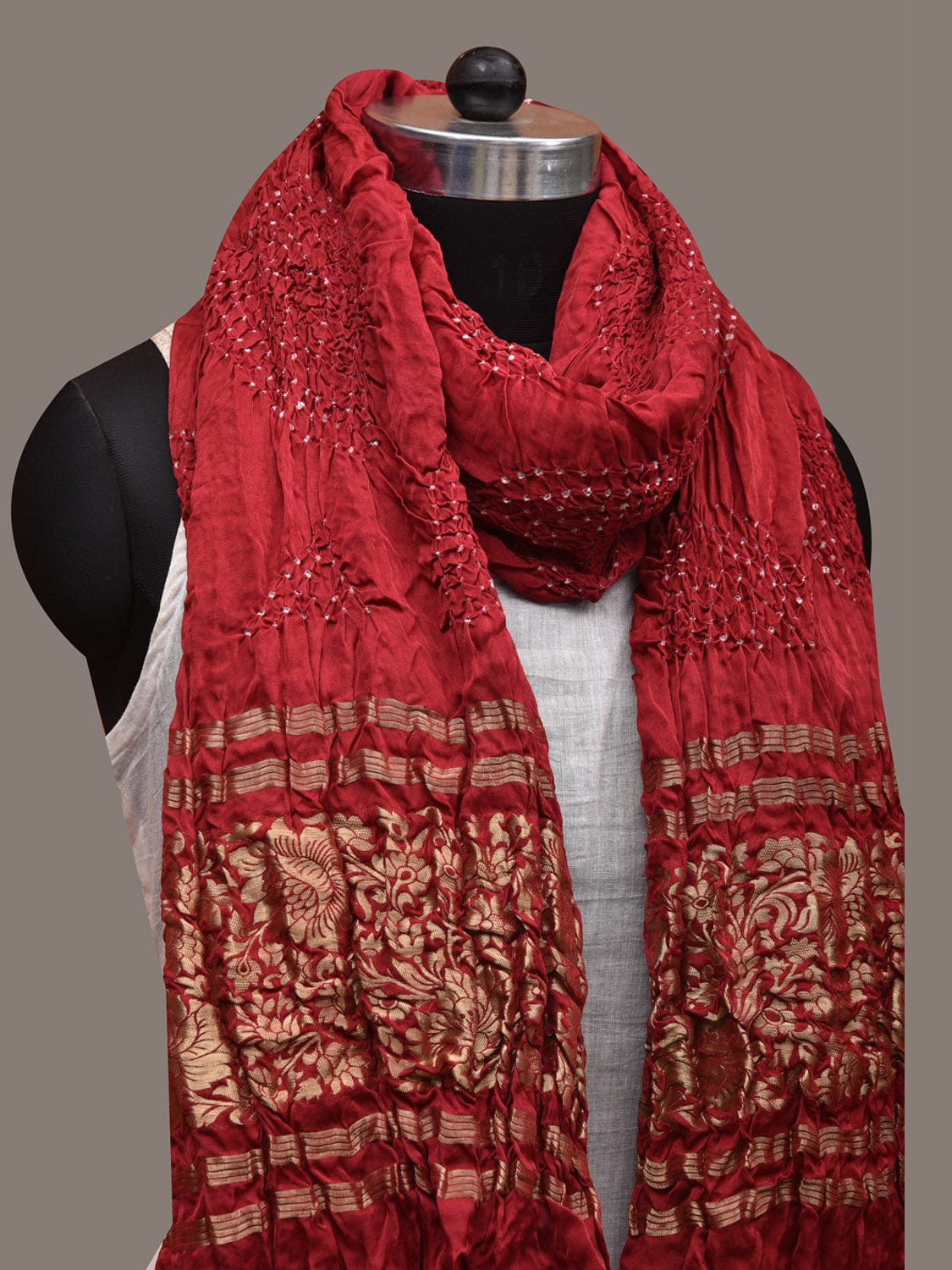 Maroon Bandhani Banaras Silk Dupatta with Embroidary Work Design ds2861