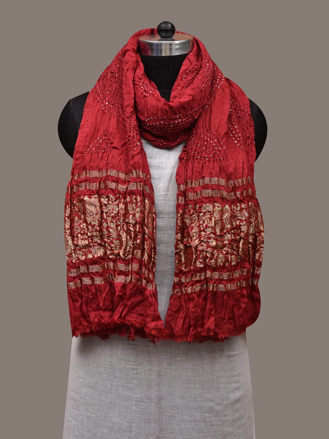 Maroon Bandhani Banaras Silk Dupatta with Embroidary Work Design ds2861