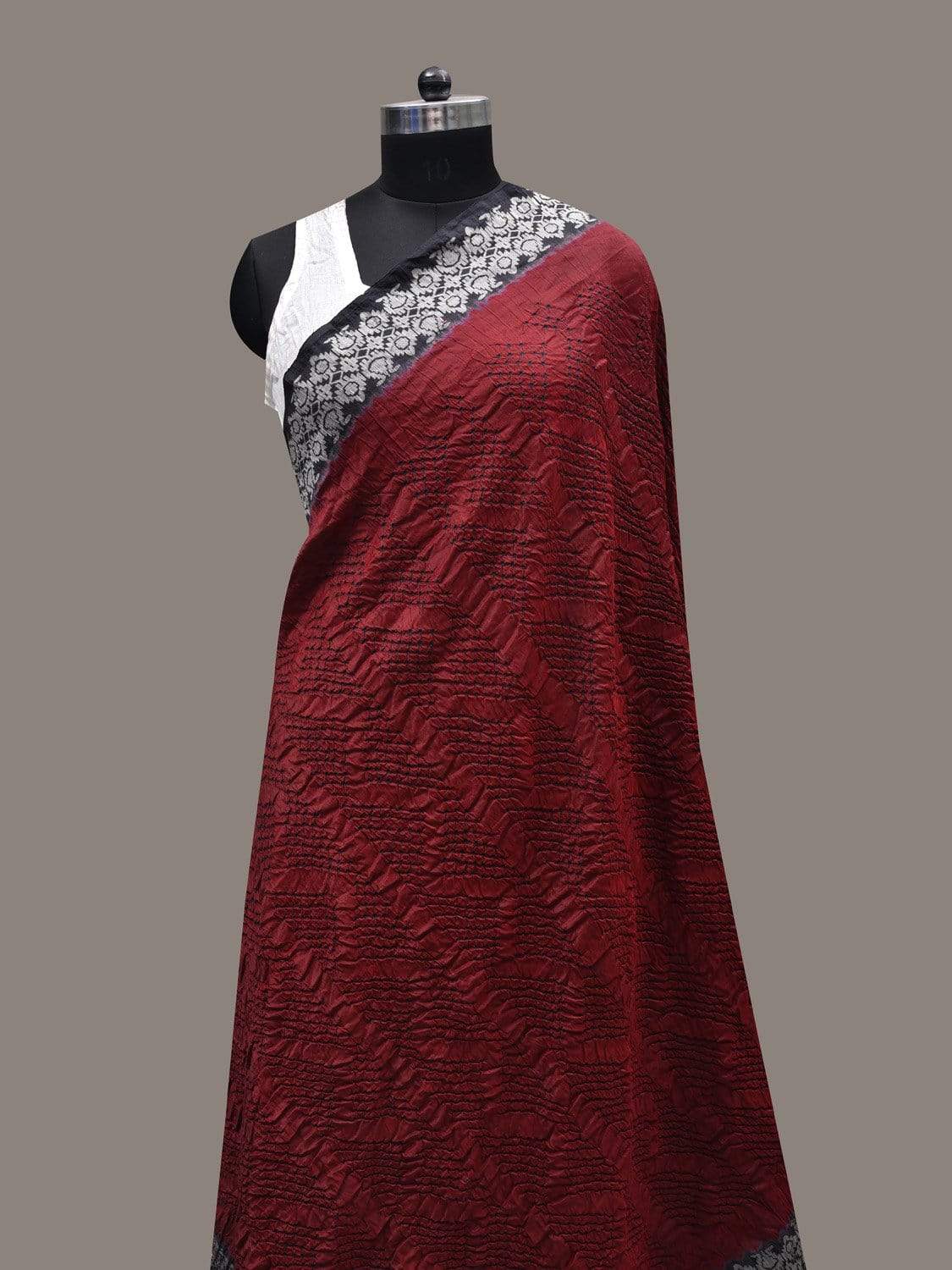 Maroon Bandhani Banaras Silk Handloom Dupatta with Border Design ds2451