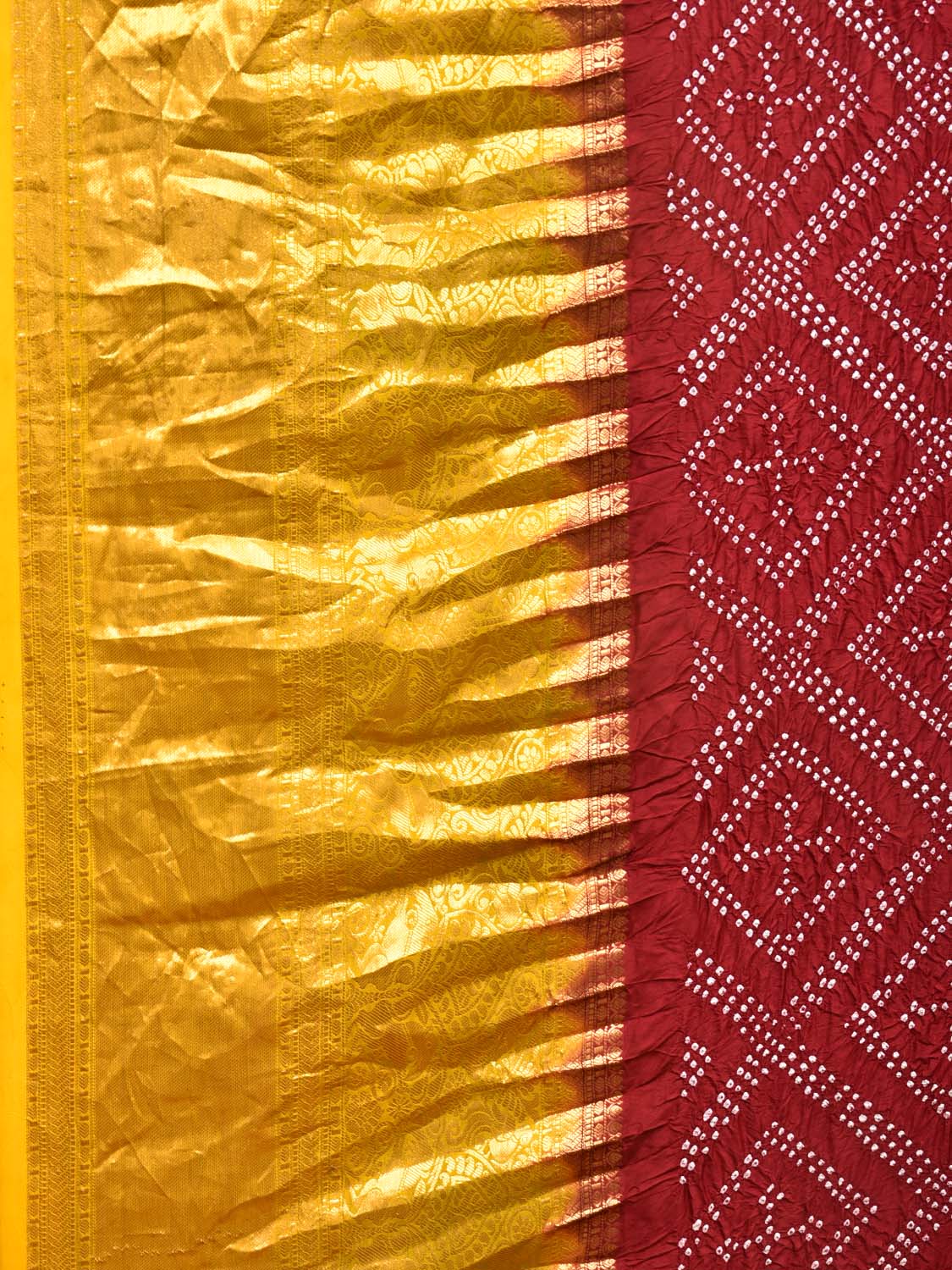 Maroon Bandhani Kanchipuram Silk Handloom Saree with Pallu and Blouse Kalamkari Design bn0484