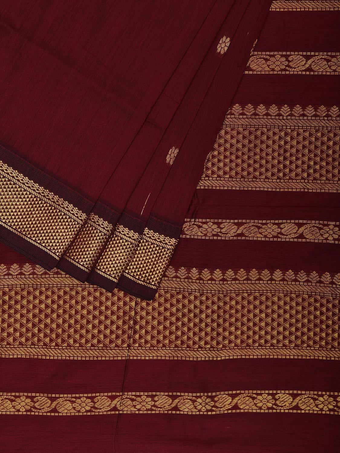 Maroon Gadwal Cotton Saree with Pallu and Border Design g0441