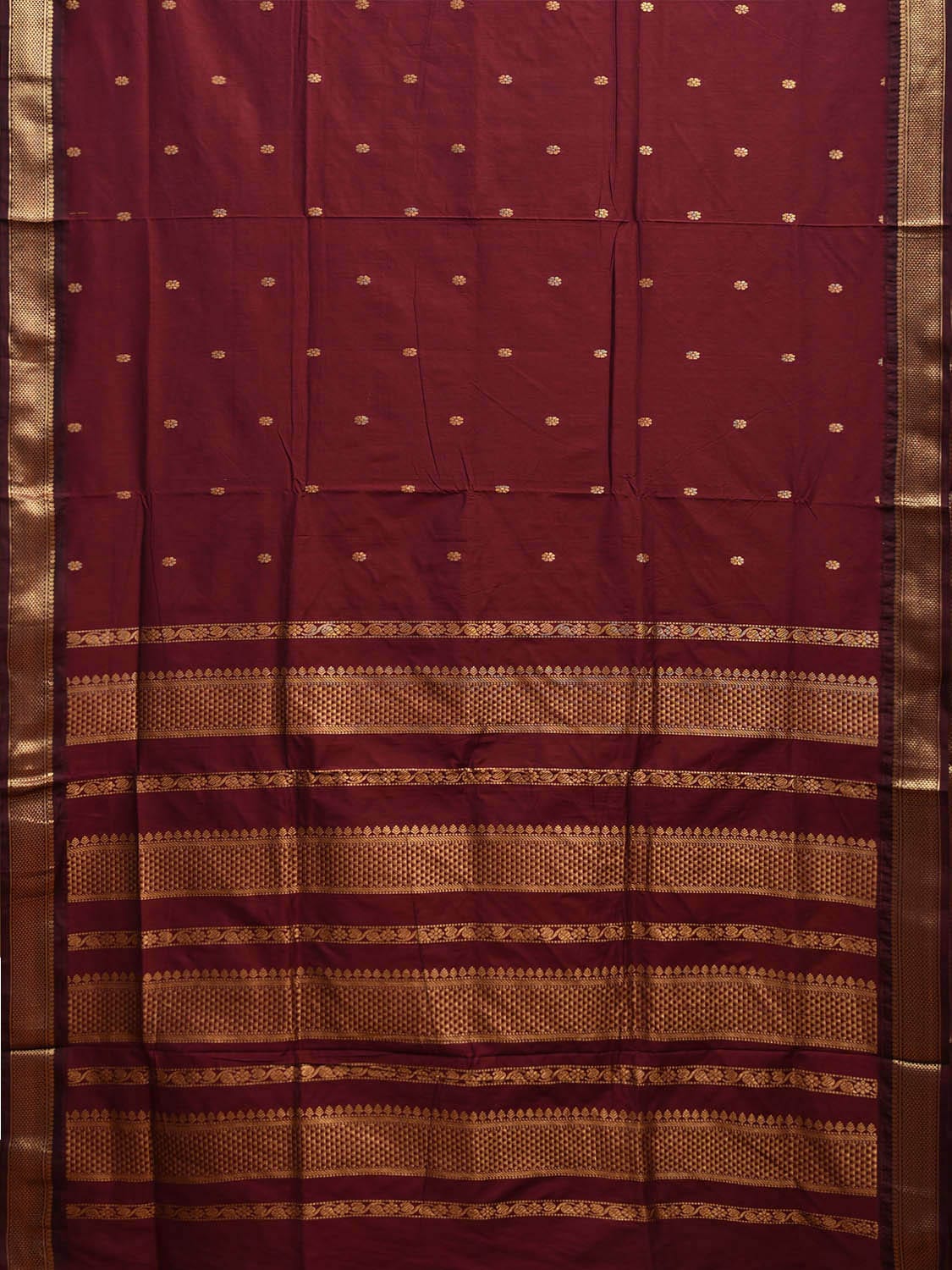 Maroon Gadwal Cotton Saree with Pallu and Border Design g0441