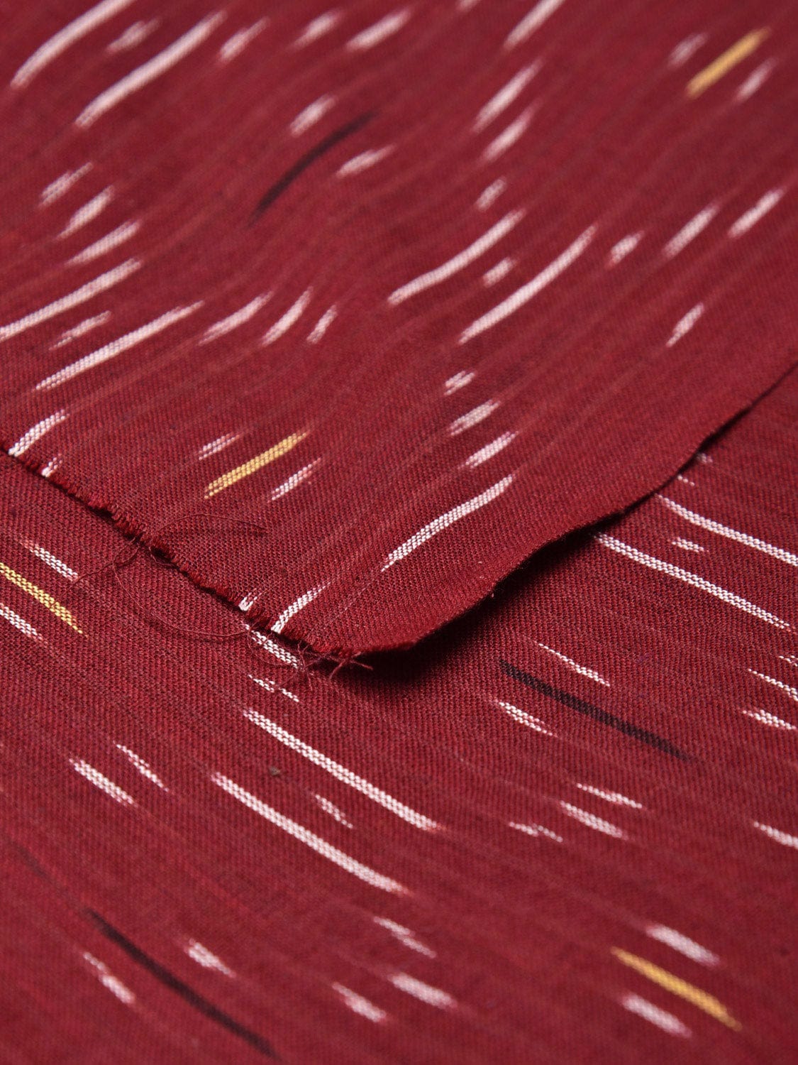 Maroon Ikat Cotton Handloom 2.5mts Fabric with Grill Design f0264