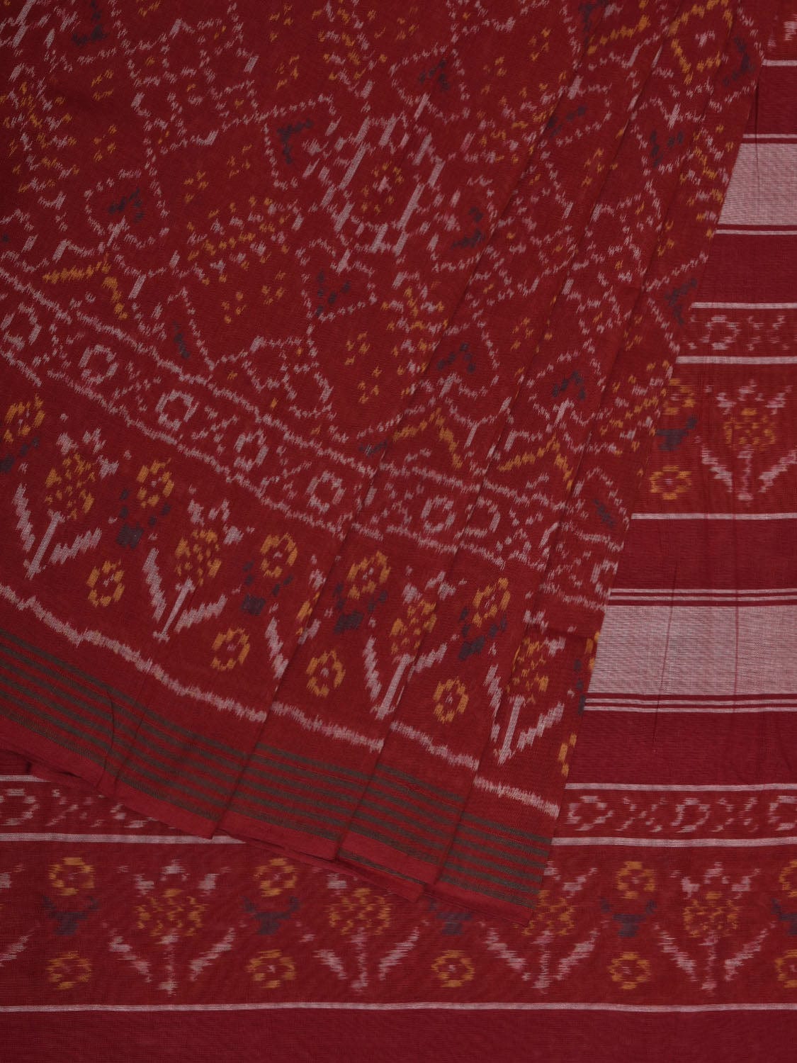 Maroon Ikat Cotton Handloom Saree with All Over Design i0714