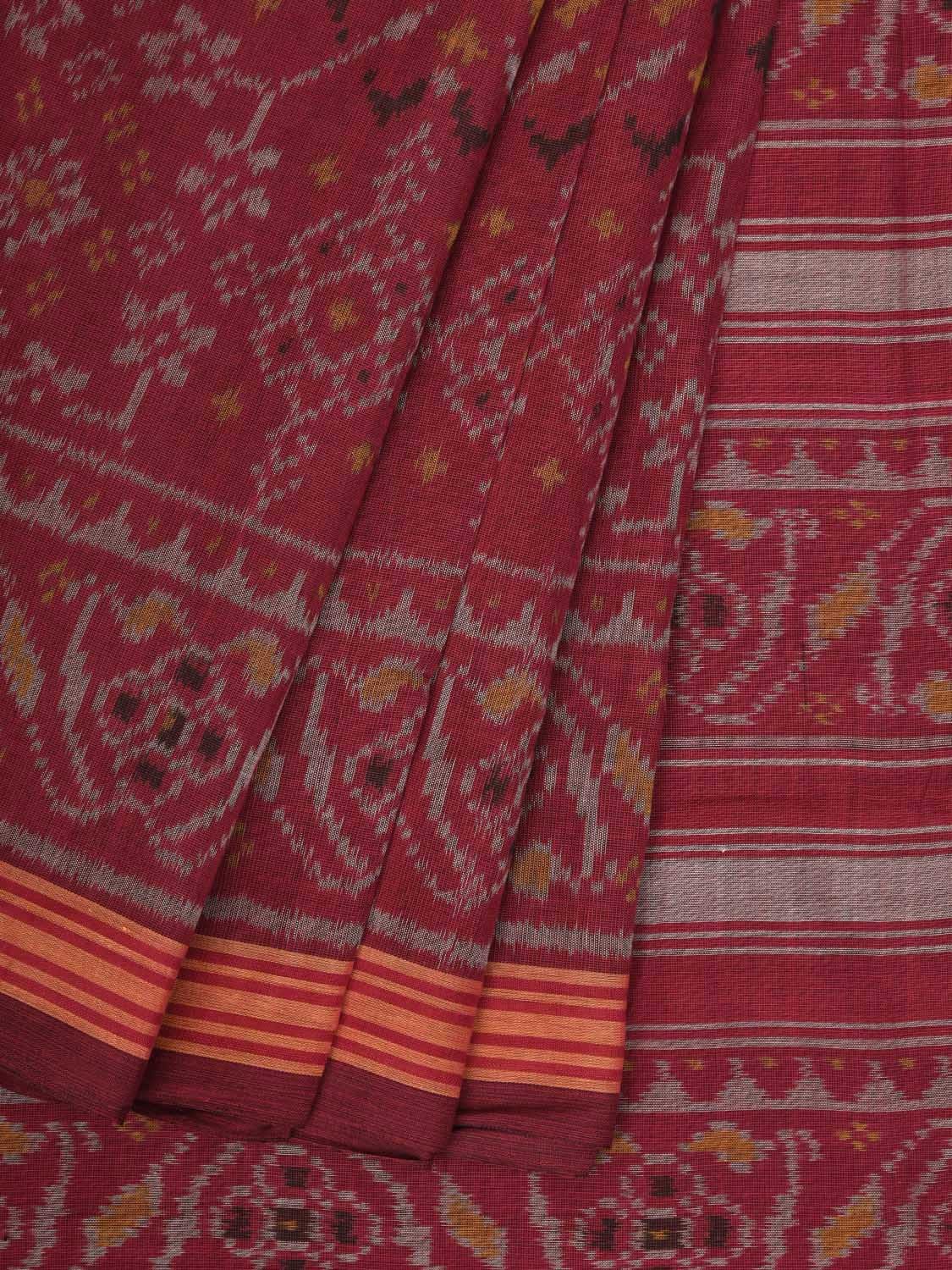 Maroon Ikat Cotton Handloom Saree with All Over Design i0741