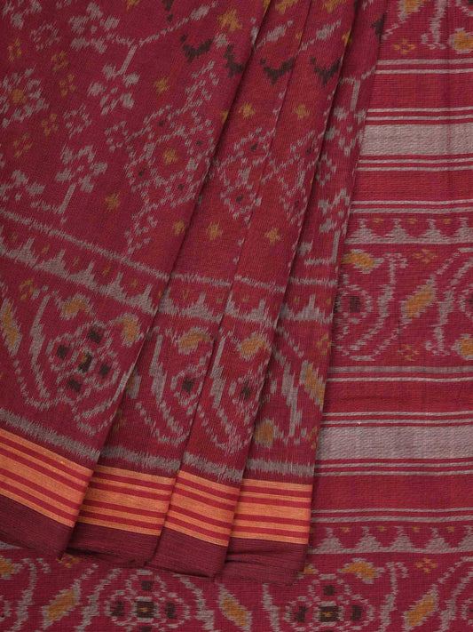 Maroon Ikat Cotton Handloom Saree with All Over Design i0741