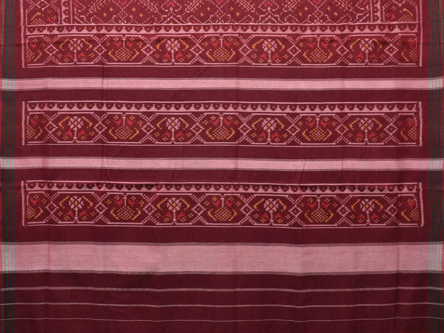 Maroon Ikat Cotton Handloom Saree with Grill Design i0809