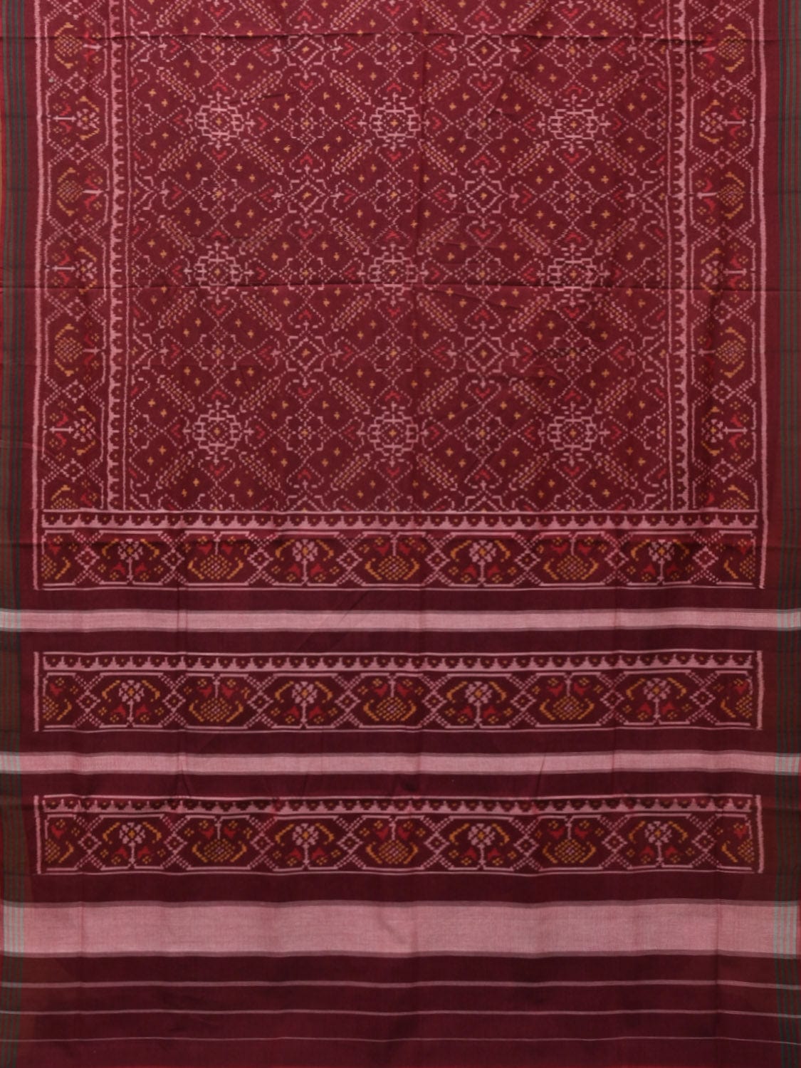 Maroon Ikat Cotton Handloom Saree with Grill Design i0809
