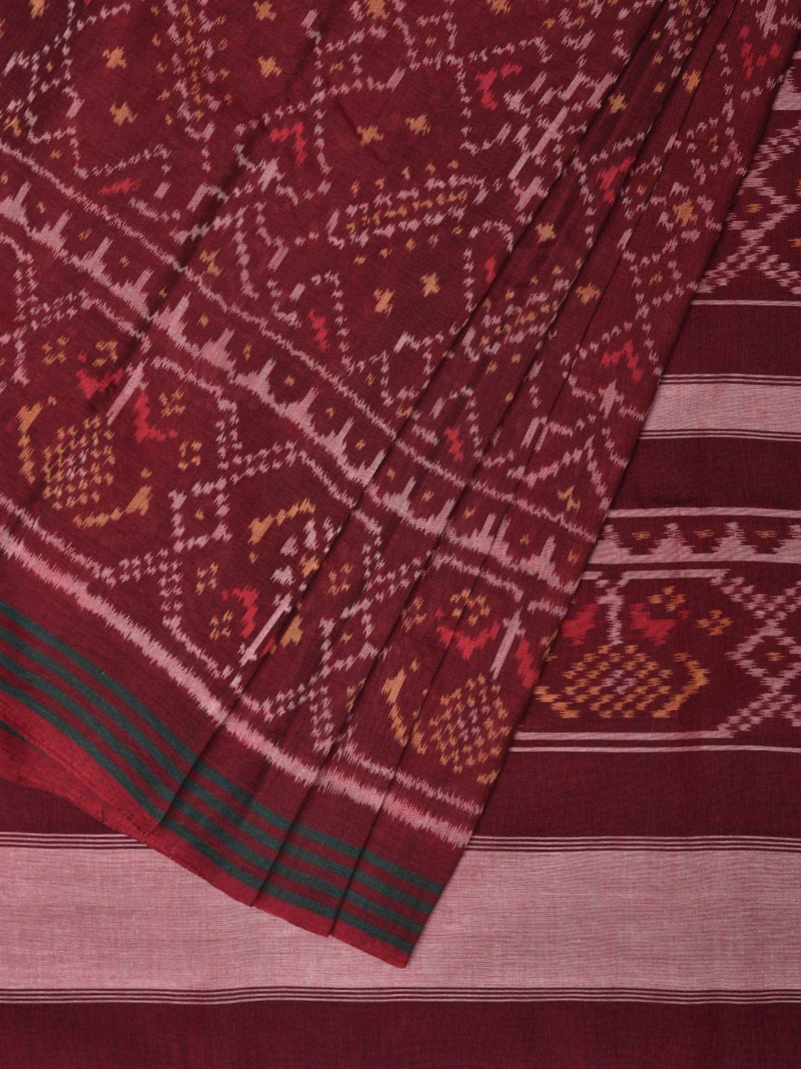 Maroon Ikat Cotton Handloom Saree with Grill Design i0809