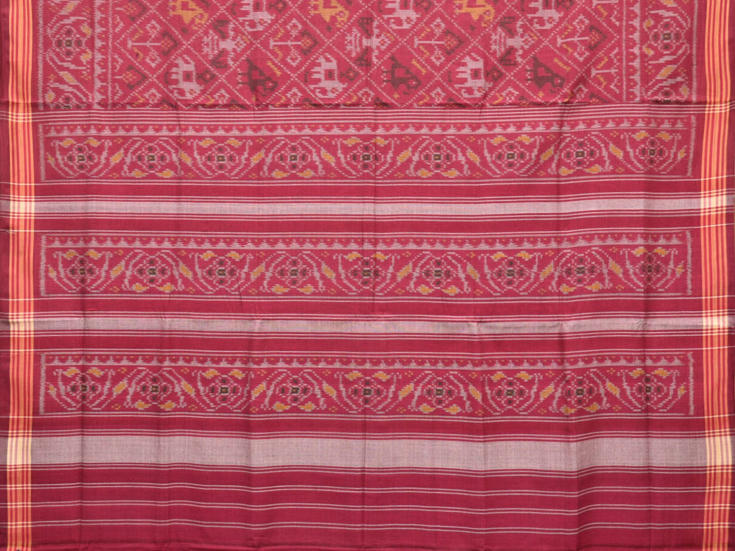 Maroon Ikat Cotton Handloom Saree with Parrot and Elephant Design i0779