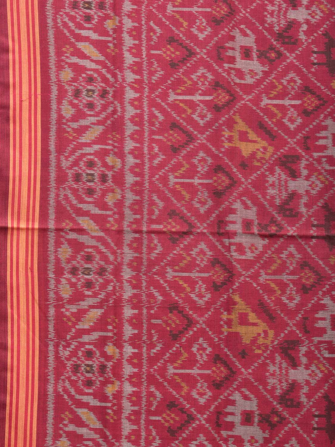 Maroon Ikat Cotton Handloom Saree with Parrot and Elephant Design i0779