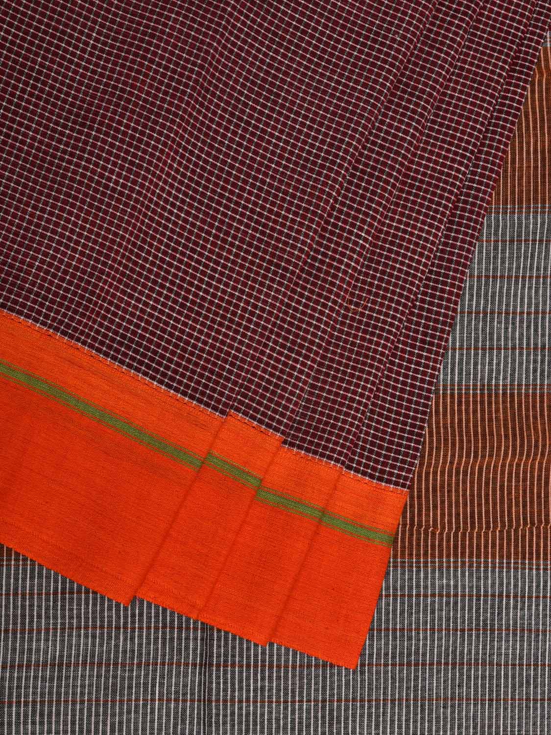 Maroon ilkal Cotton Handloom Saree with Checks and Ganga-Jamuna Border Design No Blouse o0331
