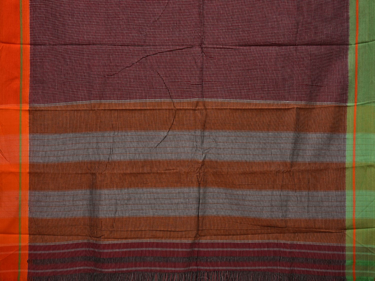 Maroon ilkal Cotton Handloom Saree with Checks and Ganga-Jamuna Border Design No Blouse o0331