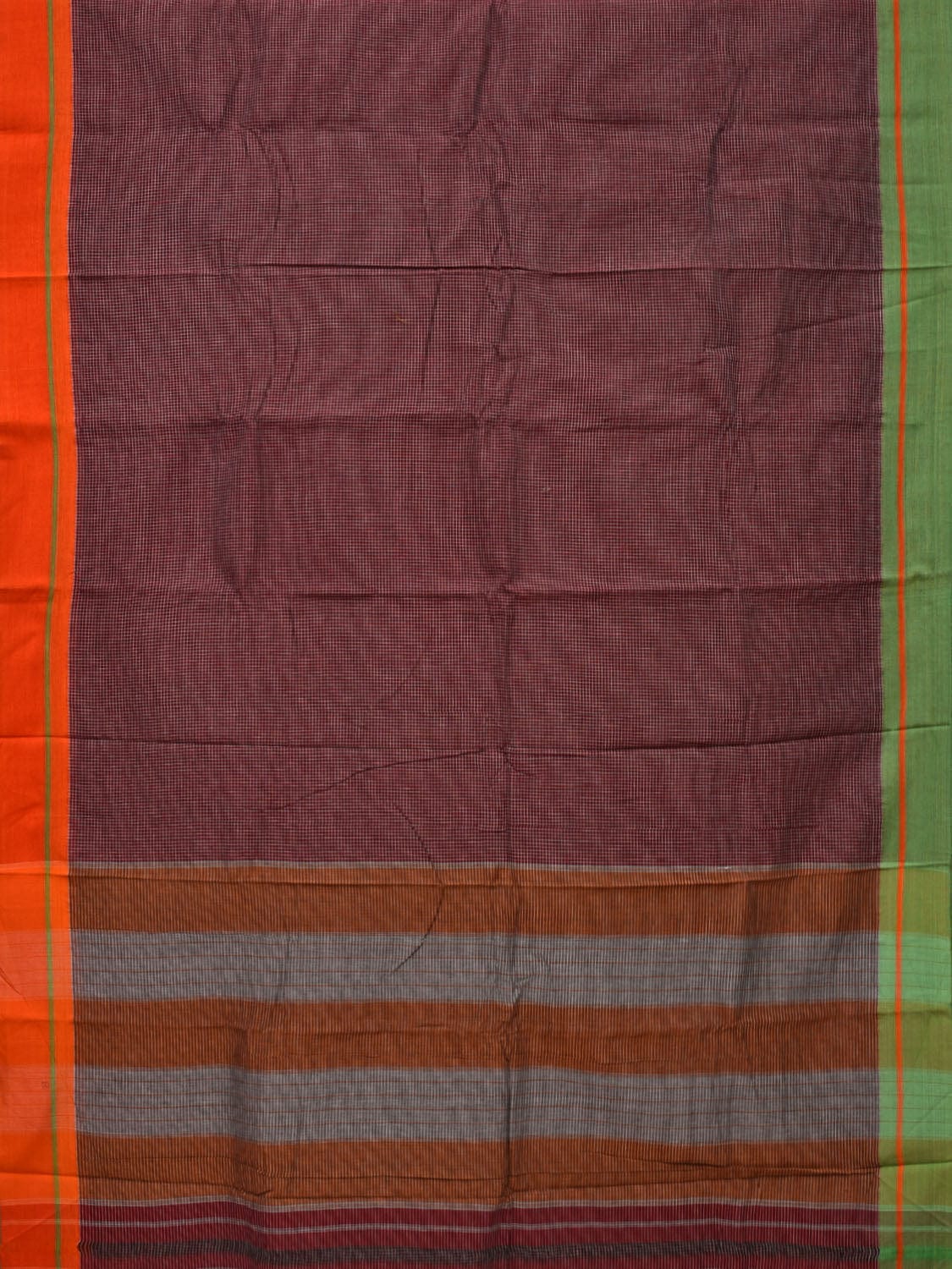 Maroon ilkal Cotton Handloom Saree with Checks and Ganga-Jamuna Border Design No Blouse o0331