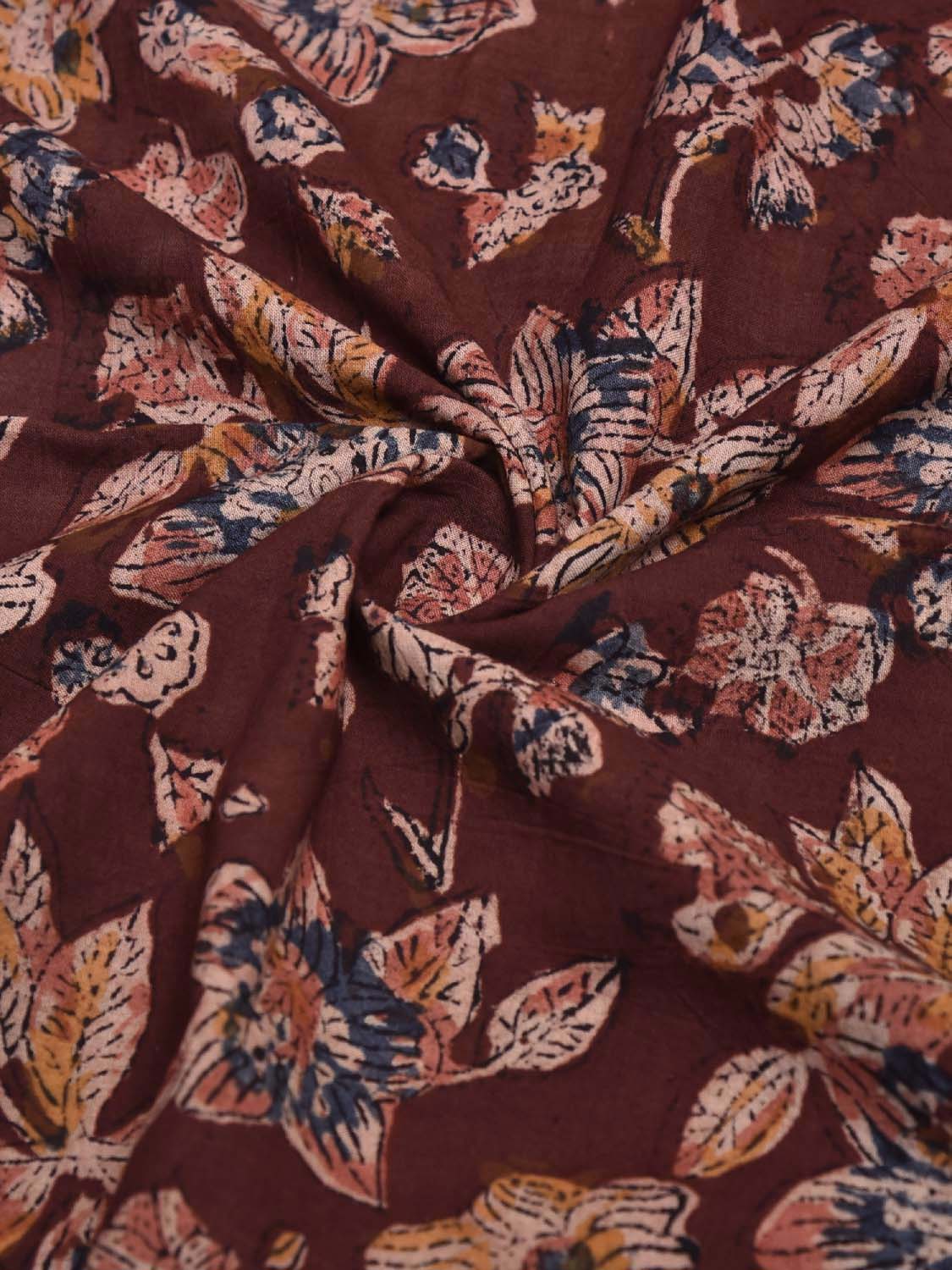 Maroon Kalamkari Block Print Cotton Blouse with Floral Design Length 1mt Width 44 Inches BL0136
