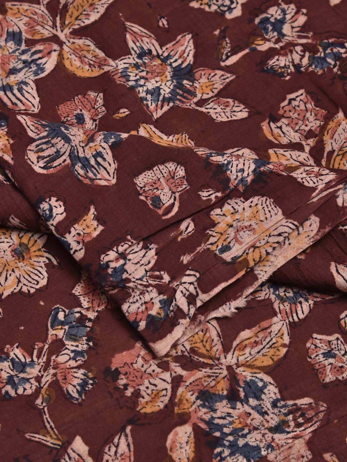 Maroon Kalamkari Block Print Cotton Blouse with Floral Design Length 1mt Width 44 Inches BL0136