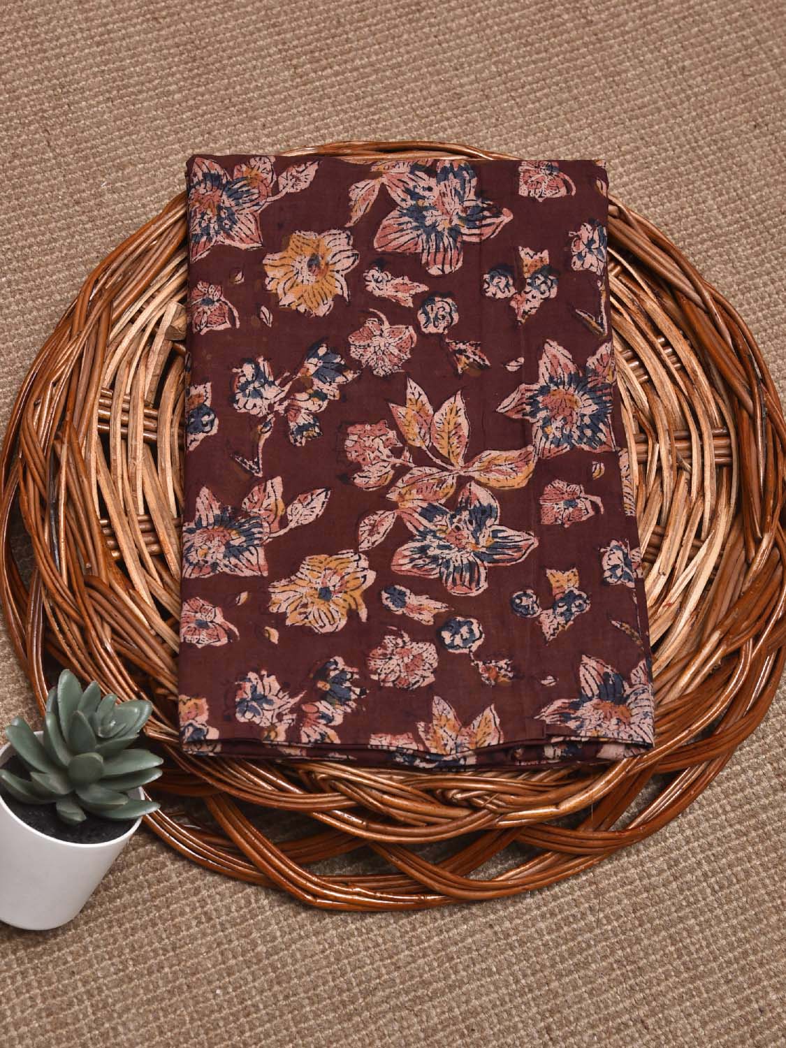 Maroon Kalamkari Block Print Cotton Blouse with Floral Design Length 1mt Width 44 Inches BL0136