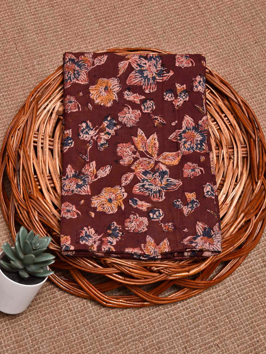 Maroon Kalamkari Block Print Cotton Blouse with Floral Design Length 1mt Width 44 Inches BL0136