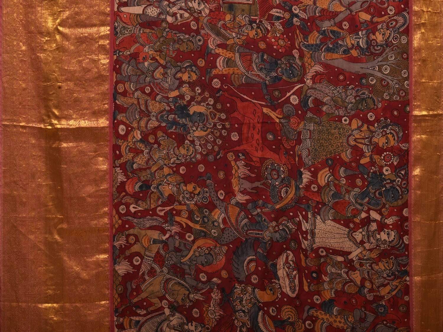 Maroon Kalamkari Hand Painted Kanchipuram Silk Handloom Saree with Dashavatar Design KL0519