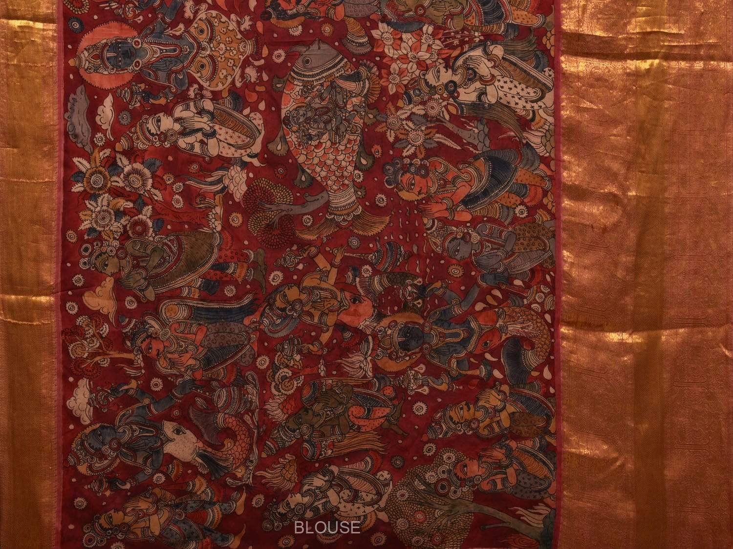 Maroon Kalamkari Hand Painted Kanchipuram Silk Handloom Saree with Dashavatar Design KL0519