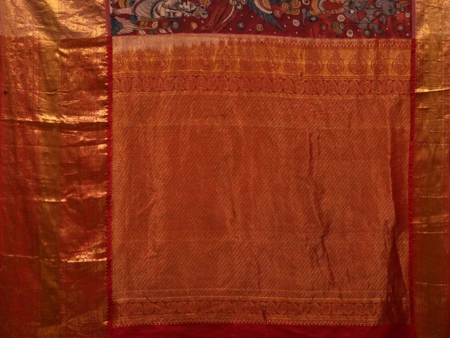 Maroon Kalamkari Hand Painted Kanchipuram Silk Handloom Saree with Dashavatar Design KL0519