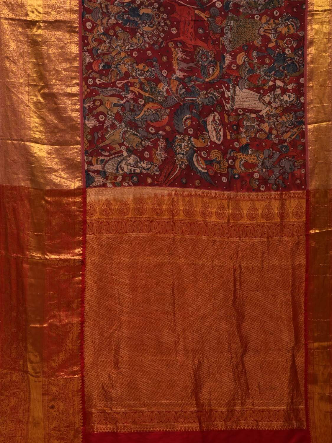 Maroon Kalamkari Hand Painted Kanchipuram Silk Handloom Saree with Dashavatar Design KL0519