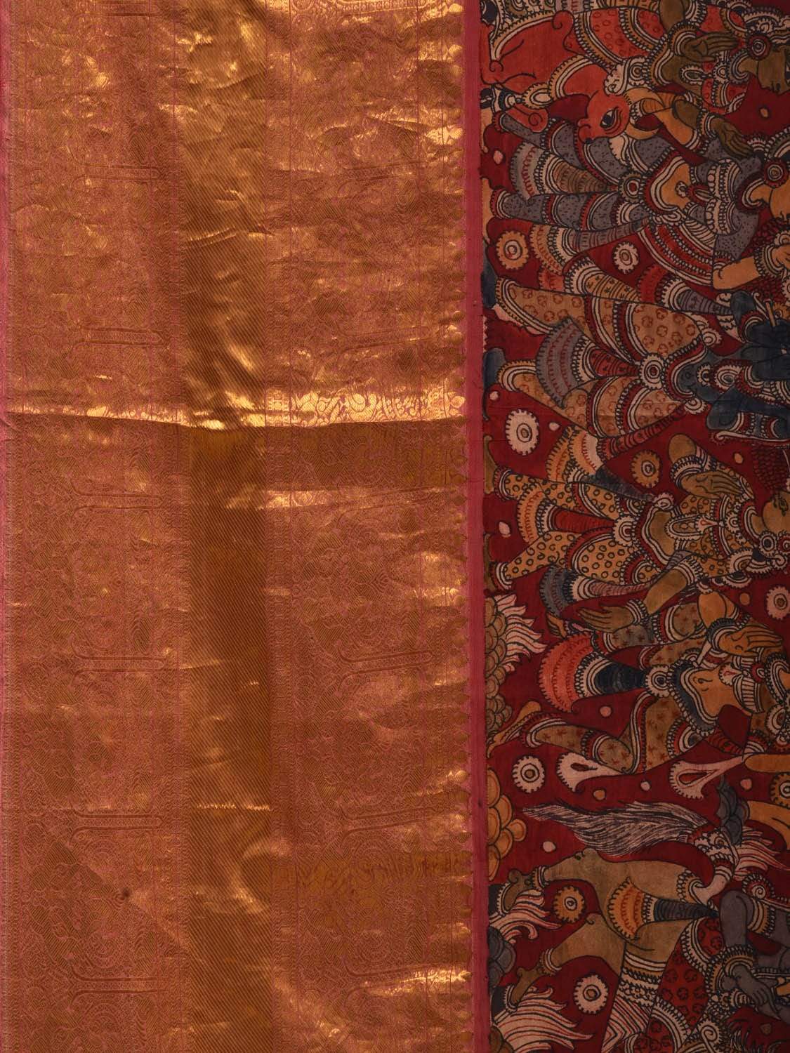Maroon Kalamkari Hand Painted Kanchipuram Silk Handloom Saree with Dashavatar Design KL0519