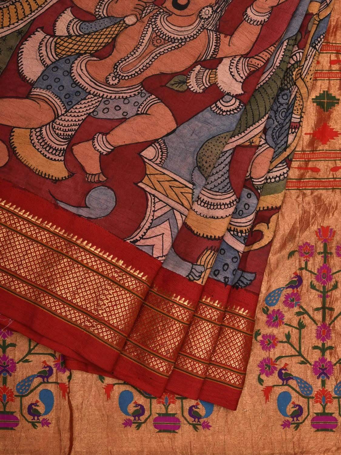 Maroon Kalamkari Hand Painted Paithani Silk Handloom Saree with Dashavatar Design KL0572