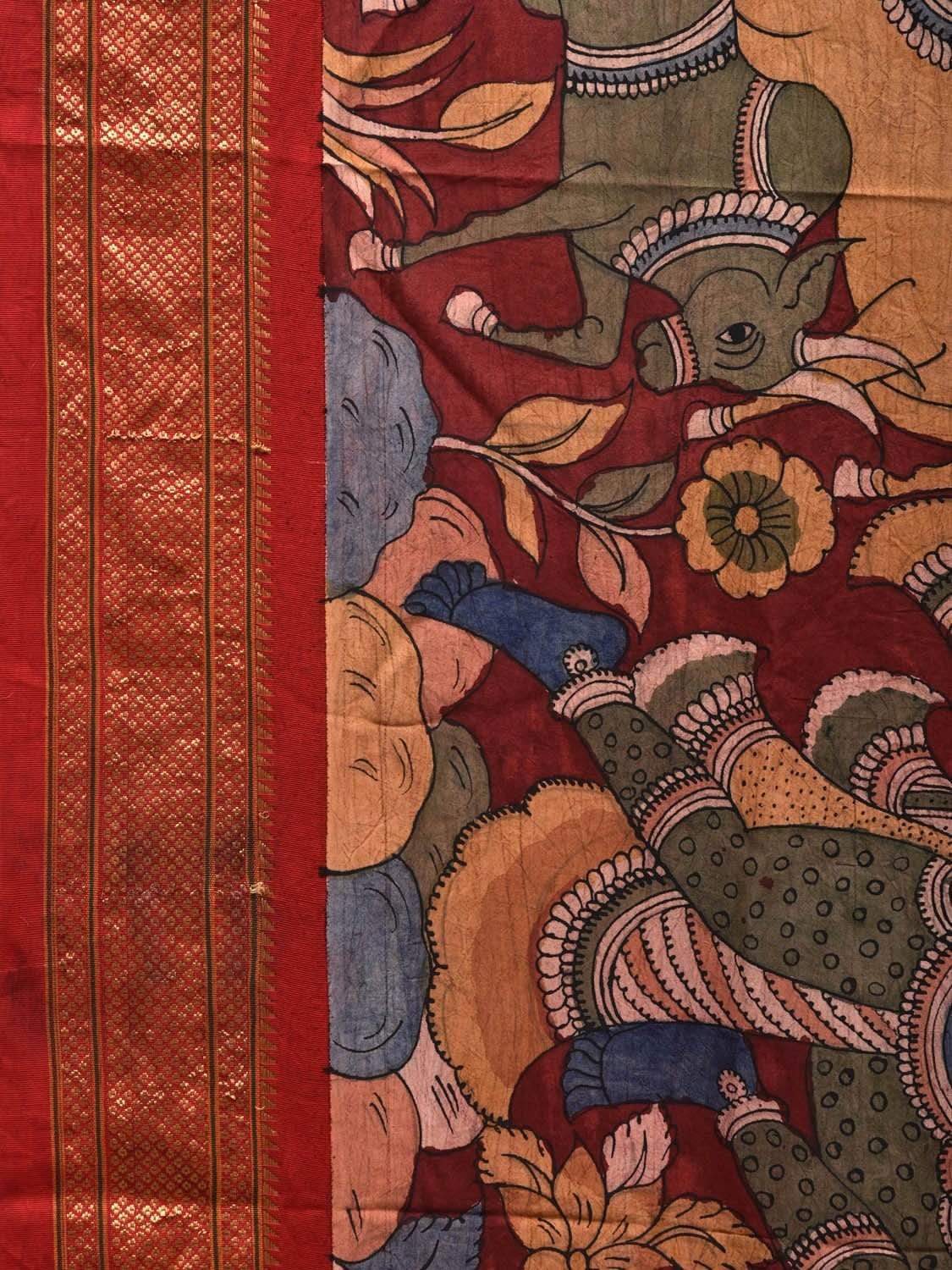 Maroon Kalamkari Hand Painted Paithani Silk Handloom Saree with Dashavatar Design KL0572