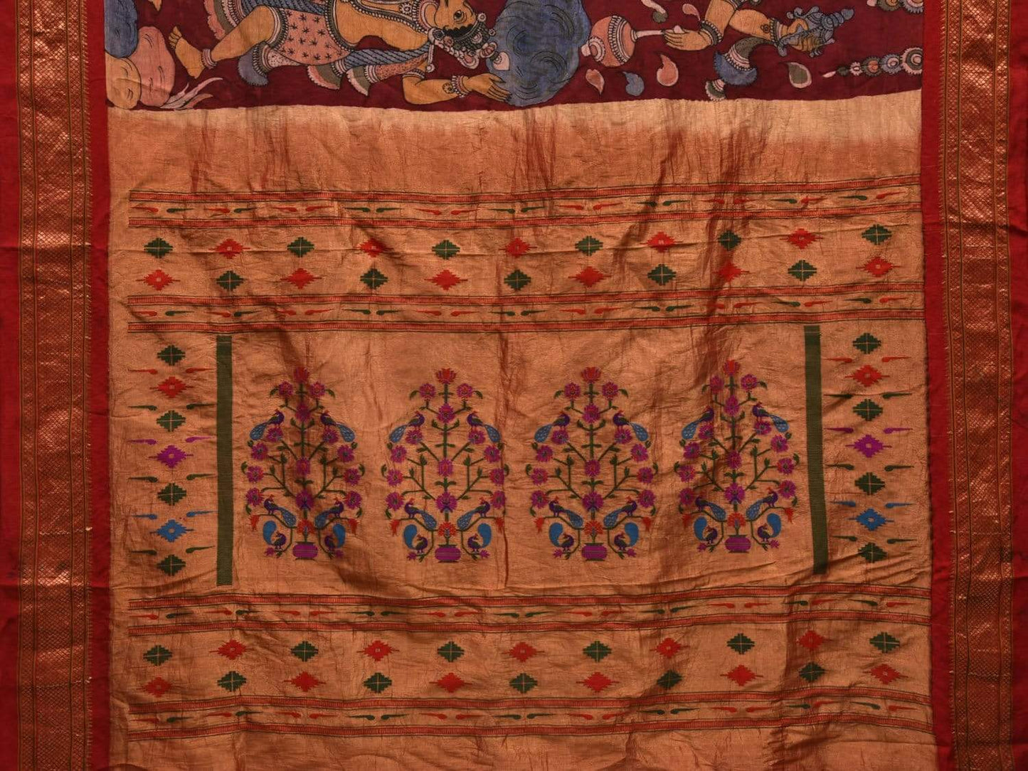 Maroon Kalamkari Hand Painted Paithani Silk Handloom Saree with Dashavatar Design KL0572