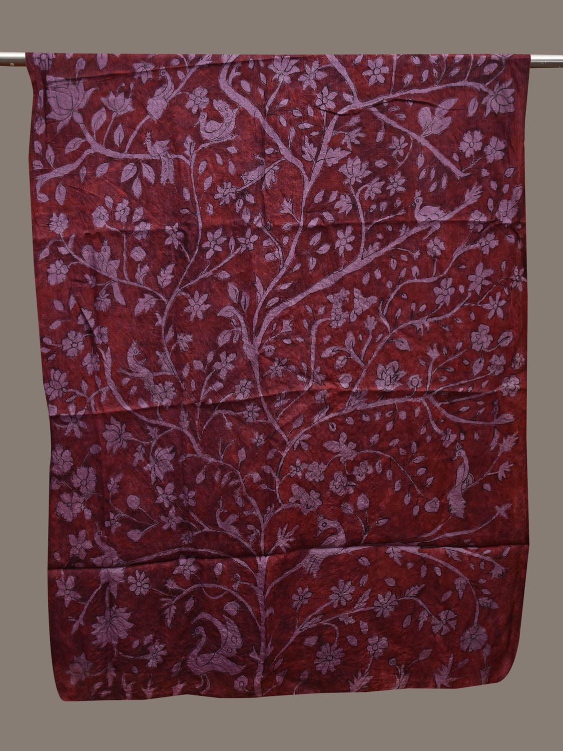 Maroon Kalamkari Hand Painted Tussar Handloom Dupatta with Floral Design ds2841