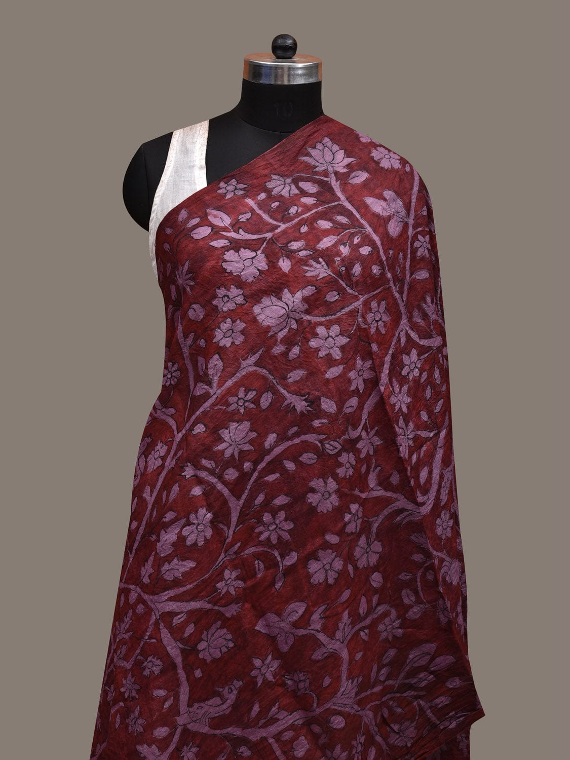 Maroon Kalamkari Hand Painted Tussar Handloom Dupatta with Floral Design ds2841