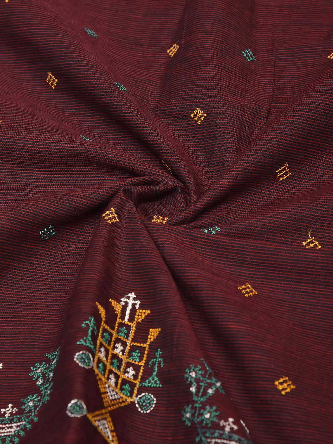 Maroon Kasuti Khadi Cotton Blouse with Peacock Design Length 1mt Width 44 Inches BL0154