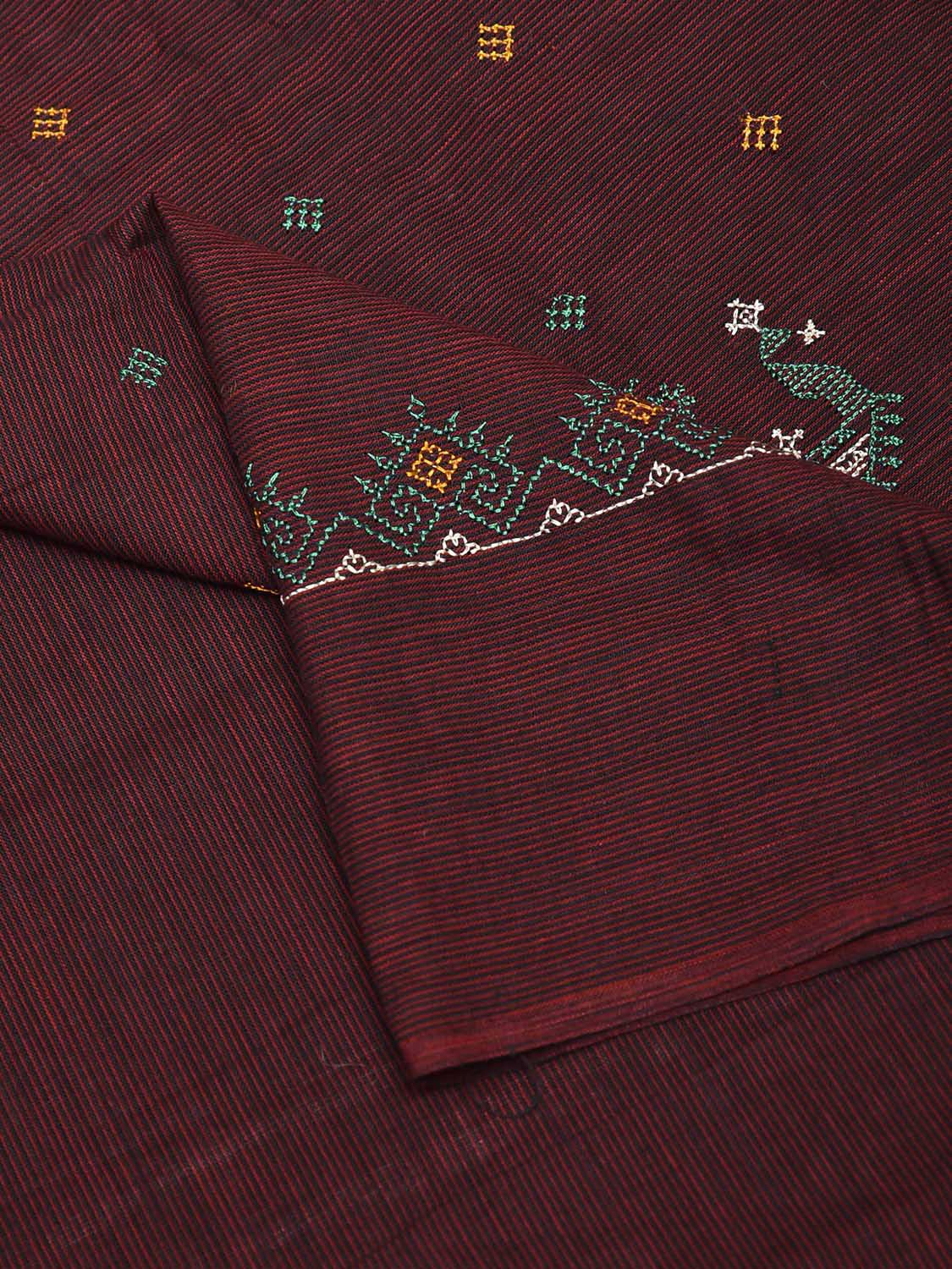 Maroon Kasuti Khadi Cotton Blouse with Peacock Design Length 1mt Width 44 Inches BL0154