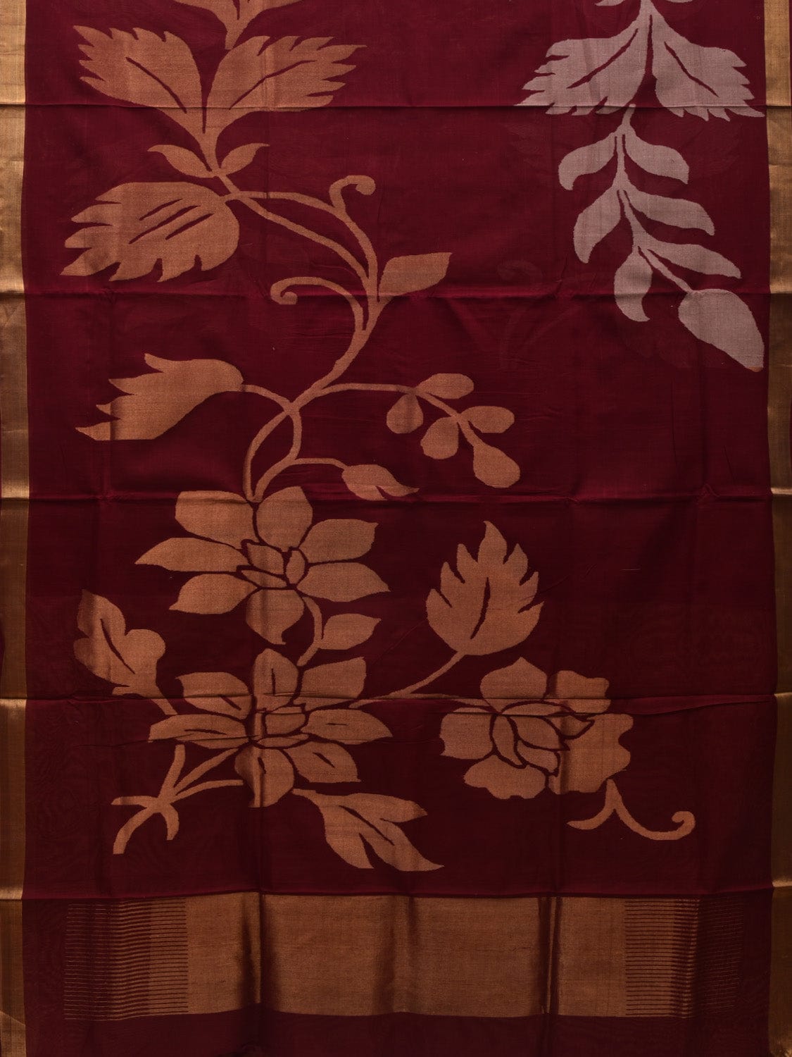 Maroon Khadi Cotton Handloom Saree with All Over Floral Design kh0545