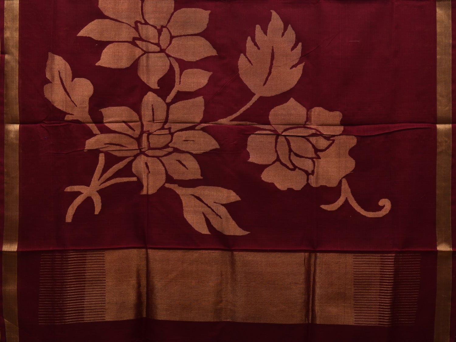 Maroon Khadi Cotton Handloom Saree with All Over Floral Design kh0545