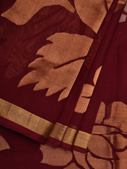 Maroon Khadi Cotton Handloom Saree with All Over Floral Design kh0545
